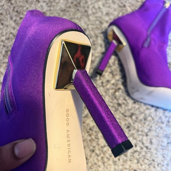 Good American Purple Sock Boots Stiletto Heel Pointed Toe Ankle Booties 7.5‎ - Picture 4 of 7